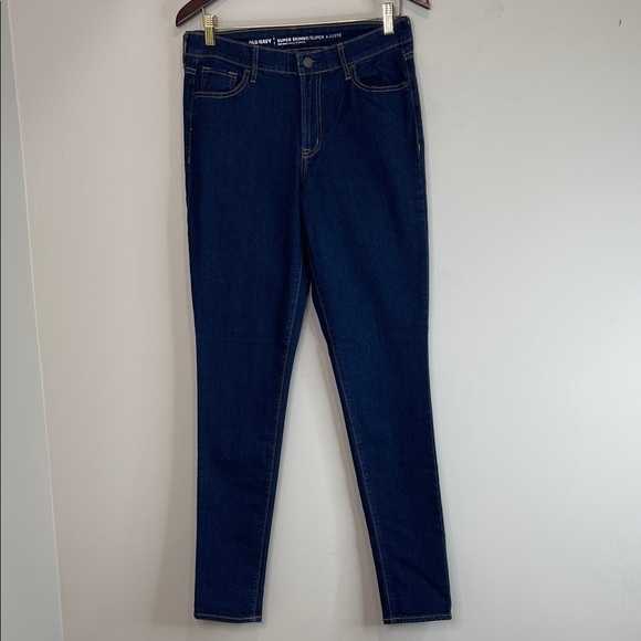 Old Navy Super Skinny Jeans Blue Dark Wash Mid-Rise Stretch Size 8 Tall - Picture 2 of 10